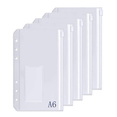 5 vnt / rinkinys A6 piniginių segtuvų kišenės 6 skylučių perforuota užtrauktuko segtuvo kišenė su plastikine užtrauktuku etiketės kišenė 6 žiedų nešiojamojo kompiuterio dangčiui