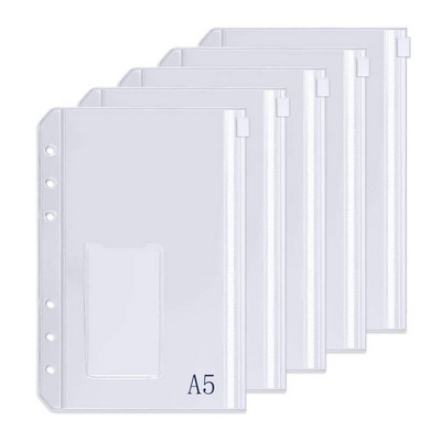 5 vnt / rinkinys A6 piniginių segtuvų kišenės 6 skylučių perforuota užtrauktuko segtuvo kišenė su plastikine užtrauktuku etiketės kišenė 6 žiedų nešiojamojo kompiuterio dangčiui