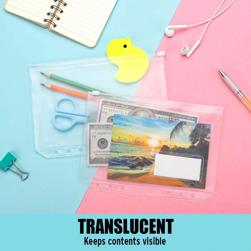 5 vnt / rinkinys A6 piniginių segtuvų kišenės 6 skylučių perforuota užtrauktuko segtuvo kišenė su plastikine užtrauktuku etiketės kišenė 6 žiedų nešiojamojo kompiuterio dangčiui