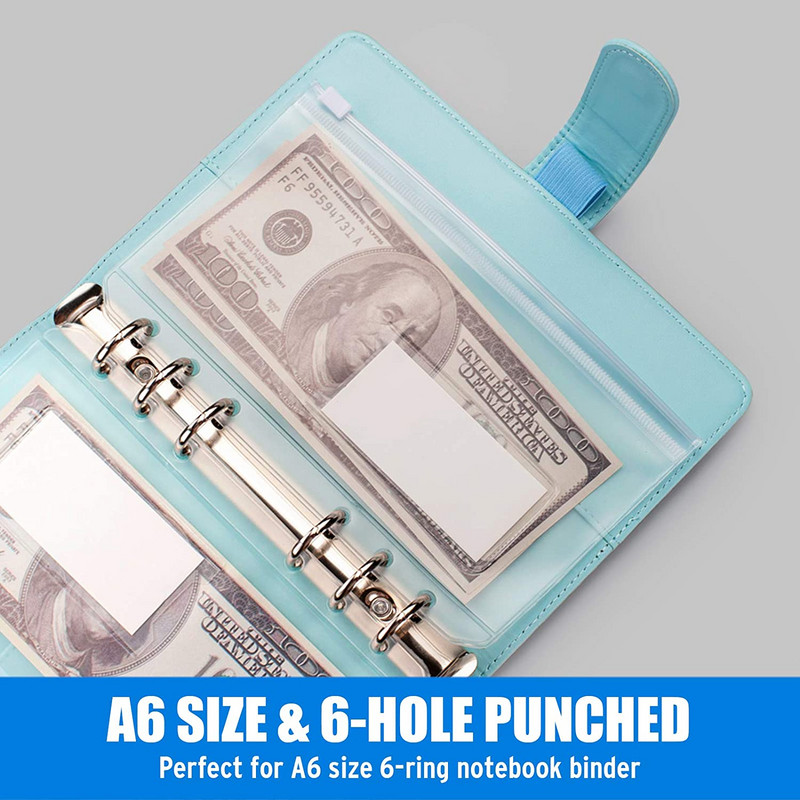 5 vnt / rinkinys A6 piniginių segtuvų kišenės 6 skylučių perforuota užtrauktuko segtuvo kišenė su plastikine užtrauktuku etiketės kišenė 6 žiedų nešiojamojo kompiuterio dangčiui