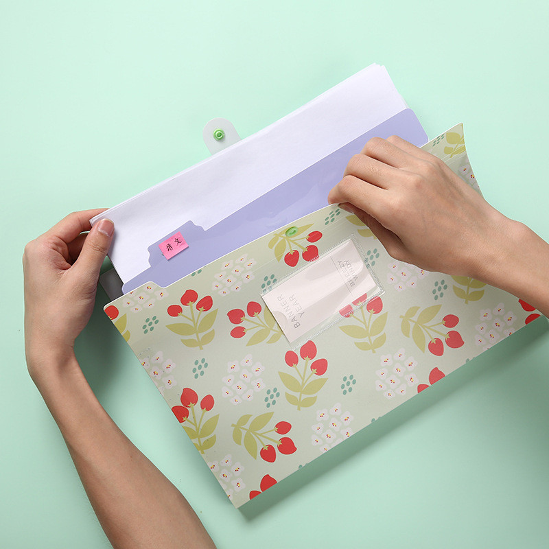 Τσάντα αρχείων Α4 Floral File Organizer 6 επιπέδων Τσάντα εγγράφων Κορεατικά χαρτικά Χαριτωμένα θήκη αρχείων χαρτοφυλάκιο χαρτοφυλακίου προμήθειες γραφείου