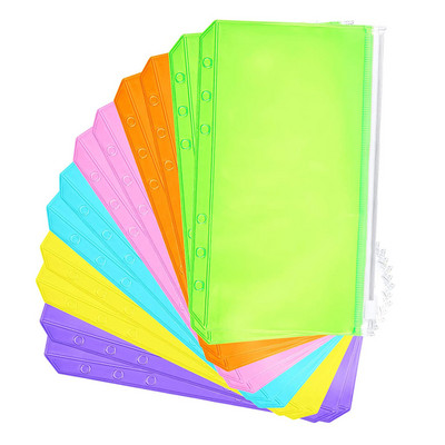 12 ΤΕΜ. Α6 PVC βιβλιοδεσία σημειωματάριων με χαλαρά φύλλα Τσάντες πολύχρωμες τρύπες βιβλιοδεσία Φάκελοι με φερμουάρ Αδιάβροχη θήκη Τσάντες αρχειοθέτησης εγγράφων