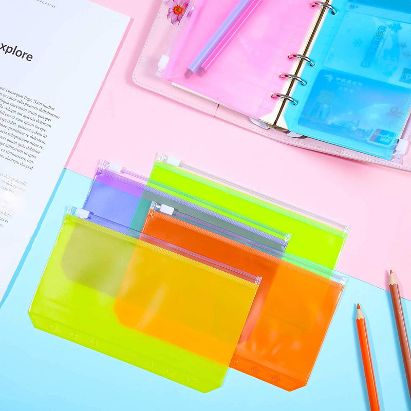 12 ΤΕΜ. Α6 PVC βιβλιοδεσία σημειωματάριων με χαλαρά φύλλα Τσάντες πολύχρωμες τρύπες βιβλιοδεσία Φάκελοι με φερμουάρ Αδιάβροχη θήκη Τσάντες αρχειοθέτησης εγγράφων