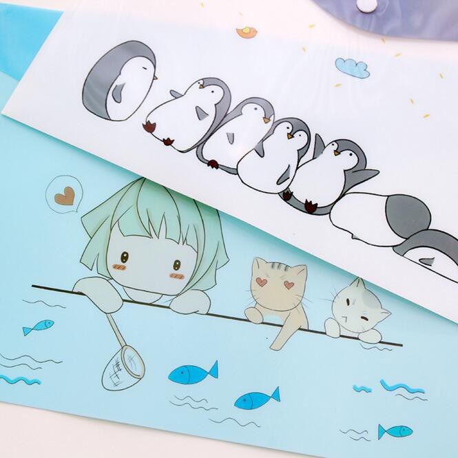1 ks vodotesný viacvreckový plastový kawaii A4 priečinok na spisy organizér na dokumenty puzdro kancelárske školské písacie potreby