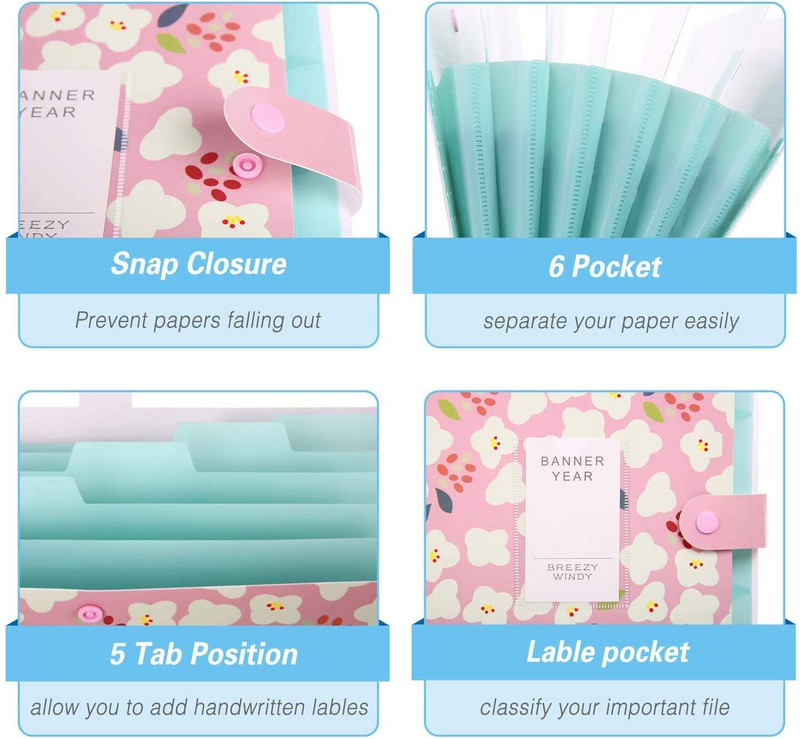 Proširiva mapa s datotekama Harmonika, organizator datoteka sa 6 džepova, mapa s dokumentima, US Letter i A4 za školu, ured