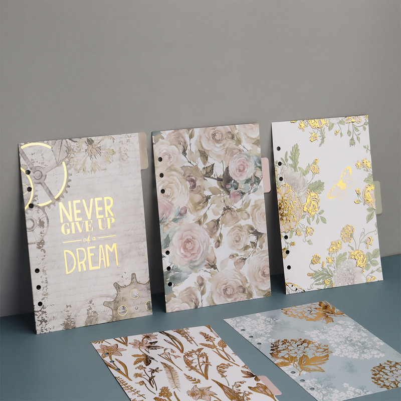 A5/A6 Atgal į laiką gėlių serijos skirstytuvo puslapis Šešių skylučių bloknotas Nešiojamojo kompiuterio skirstytuvas Popierius Biuro mokyklinių reikmenų skirstytuvo puslapis