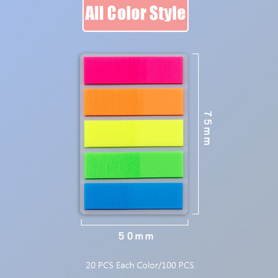200 vnt Spalvotas fluorescencinis lipnus užrašų popierius Rodyklė Etiketė Popierius Rašomasis ženklas PET Žymelė Ženklas Studentų raštinės reikmenys Biuro reikmenys
