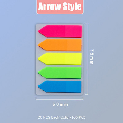 200 vnt Spalvotas fluorescencinis lipnus užrašų popierius Rodyklė Etiketė Popierius Rašomasis ženklas PET Žymelė Ženklas Studentų raštinės reikmenys Biuro reikmenys