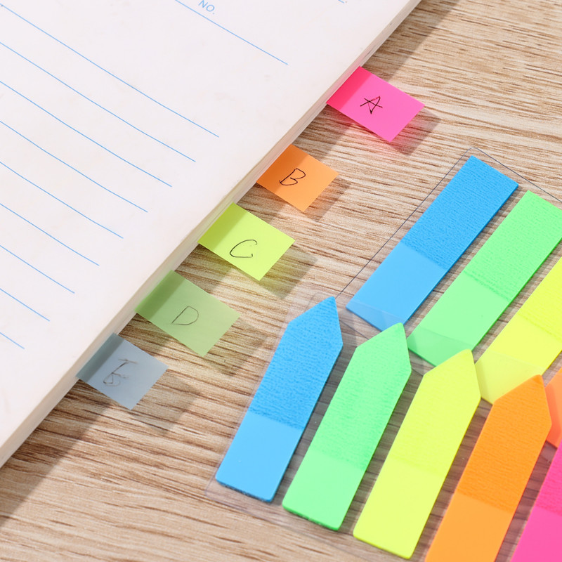 200 vnt Spalvotas fluorescencinis lipnus užrašų popierius Rodyklė Etiketė Popierius Rašomasis ženklas PET Žymelė Ženklas Studentų raštinės reikmenys Biuro reikmenys
