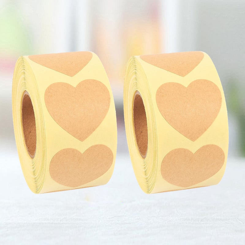 Autocolante Kraft Inimă Etichete de codare culori Kraft, maro, natural, 1 inch, 2 role, 500 de etichete