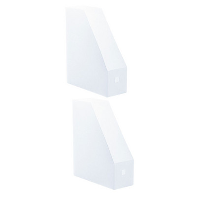 2 Pcs File Storage Rack Holder Clear Plastic Organizer Bins Desktop Vertical Bookshelf White Bracket Office Bookend Container