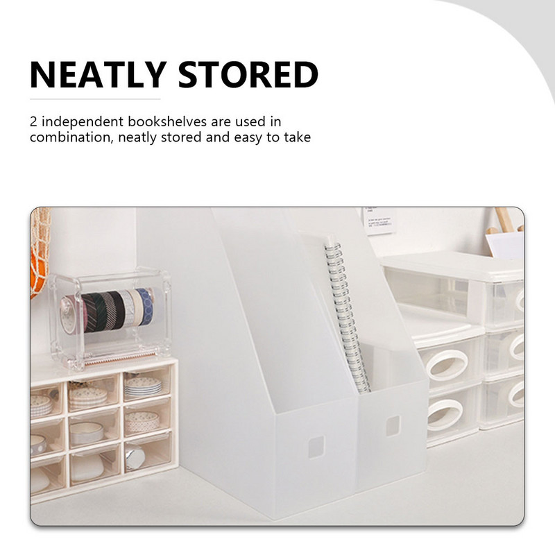 2 τεμ. Θήκη ραφιού αποθήκευσης αρχείων Clear Plastic Organizer Bins Επιτραπέζιο κάθετο ράφι βιβλιοθήκης Λευκό βραχίονα κοντέινερ βιβλίων γραφείου