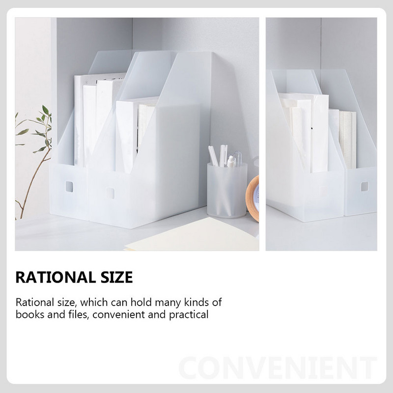 2 τεμ. Θήκη ραφιού αποθήκευσης αρχείων Clear Plastic Organizer Bins Επιτραπέζιο κάθετο ράφι βιβλιοθήκης Λευκό βραχίονα κοντέινερ βιβλίων γραφείου