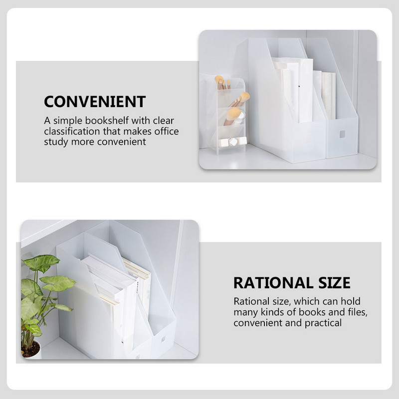 2 τεμ. Θήκη ραφιού αποθήκευσης αρχείων Clear Plastic Organizer Bins Επιτραπέζιο κάθετο ράφι βιβλιοθήκης Λευκό βραχίονα κοντέινερ βιβλίων γραφείου