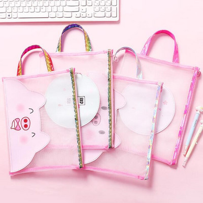Kawaii Pink Pig A4 Torba za mapu s datotekama Ispitni papiri za studente Organizator dokumenata Skladištenje Ručna torba Skladištenje pisaćih materijala