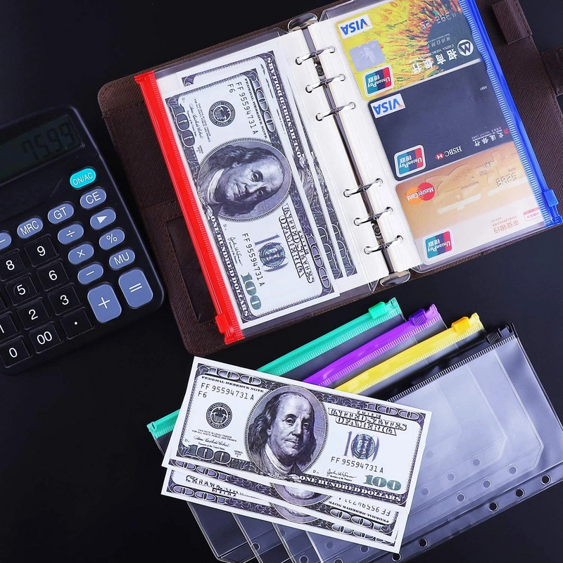 12kom džepova za registratore A5/A6 Kuverte za gotovinu Mapa sa patentnim zatvaračem za bilježnice s registratorom sa 6 prstenova Vreće s listovima, vodootporne PVC vrećice za arhiviranje