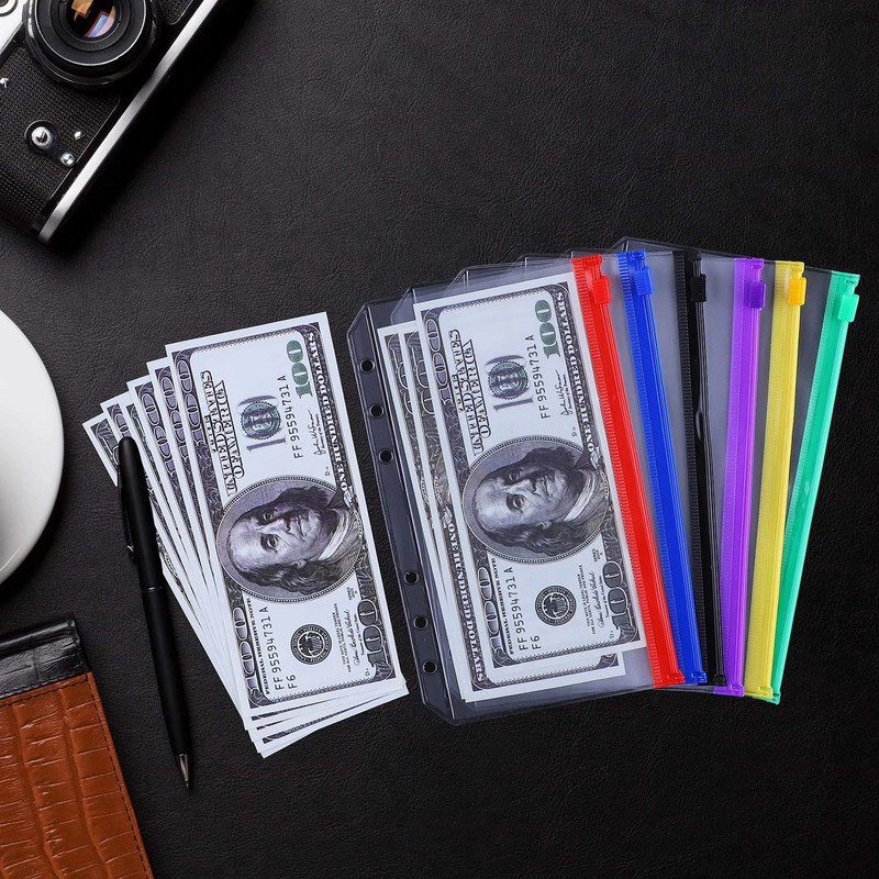 12kom džepova za registratore A5/A6 Kuverte za gotovinu Mapa sa patentnim zatvaračem za bilježnice s registratorom sa 6 prstenova Vreće s listovima, vodootporne PVC vrećice za arhiviranje