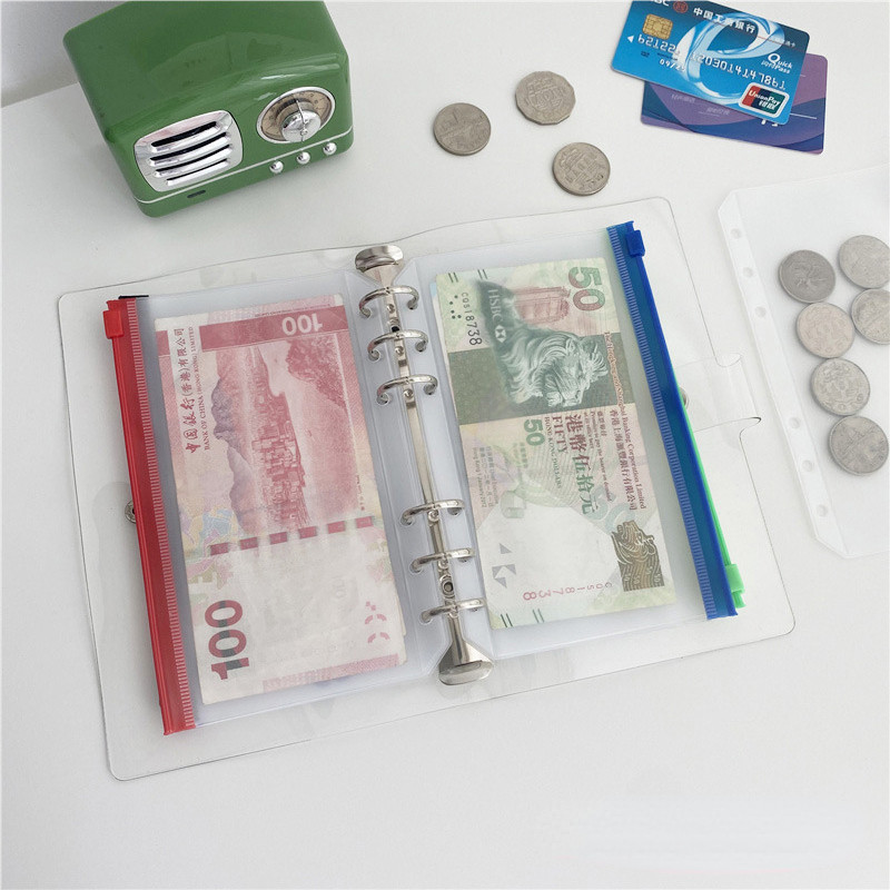 5 vnt A5/A6 6 skylučių segtuvų kišenės PVC užtrauktuku aplankai Pinigai biudžetiniai vokai segtuvų maišeliai, skirti nešiojamojo kompiuterio planuotojui kelionės segtuvams