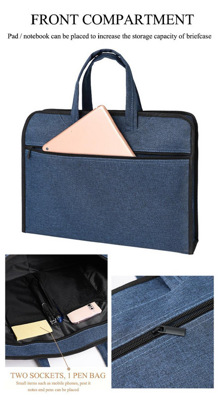 Didelės talpos biuro nešiojamasis failų laikiklis konferencijos informacinis krepšys su užtrauktuku krepšys portfelis biuro saugojimo reikmenys