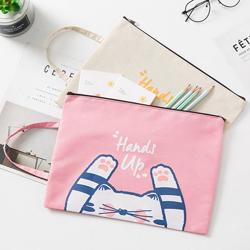 1 τμχ Cute Cat Paw File Bag Cartoon Canvas Canvas Zipper Bill folder Μεγάλη χωρητικότητας Τσάντα αποθήκευσης Πορτοφόλι Τσάντα εγγράφων Χαρτικά γραφείου