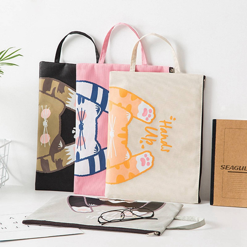 1 τμχ Cute Cat Paw File Bag Cartoon Canvas Canvas Zipper Bill folder Μεγάλη χωρητικότητας Τσάντα αποθήκευσης Πορτοφόλι Τσάντα εγγράφων Χαρτικά γραφείου