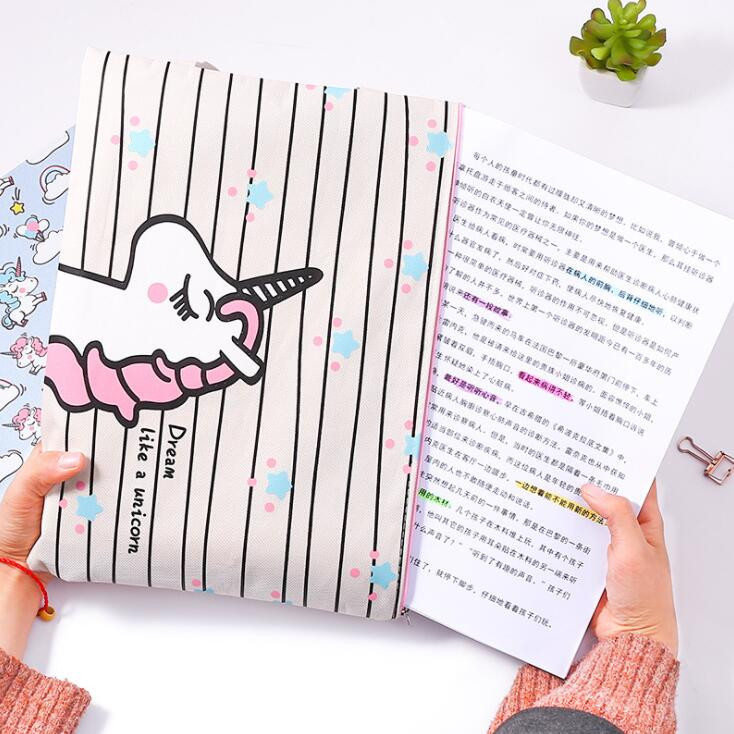 2023 Nou Kawaii Unicorn Pânză Impermeabilă A4 Dosar Geantă Documente Organizator Hârtie Depozitare Geanta de mână Papetărie pentru școală