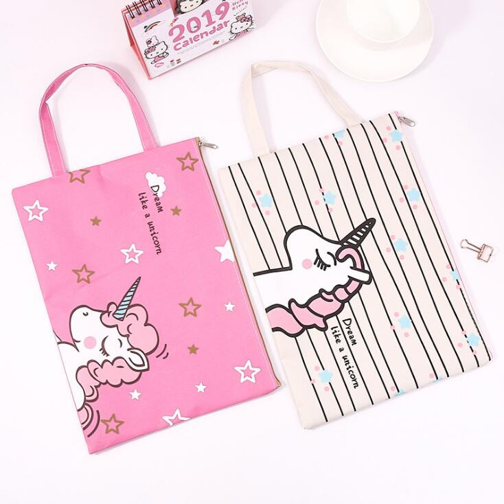 2023 Nou Kawaii Unicorn Pânză Impermeabilă A4 Dosar Geantă Documente Organizator Hârtie Depozitare Geanta de mână Papetărie pentru școală