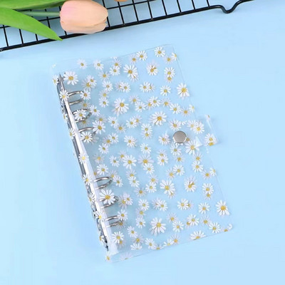 A7 izmēra caurspīdīgs, mīksts PVC 6 gredzenu iesiešanas piezīmjdatora vāks ar spiedpogas aizdari žurnālu plānotājam biroja kancelejas piederumiem