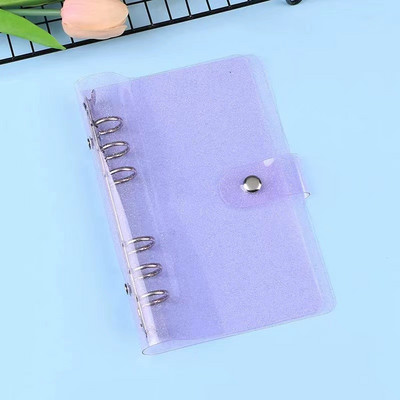 A7 izmēra caurspīdīgs, mīksts PVC 6 gredzenu iesiešanas piezīmjdatora vāks ar spiedpogas aizdari žurnālu plānotājam biroja kancelejas piederumiem