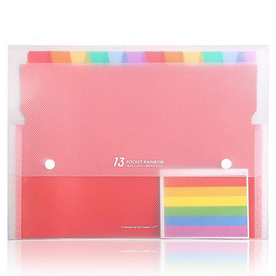 13 zsebes, hordozható A4-es kibontható mappa dupla gombokkal tanulóknak