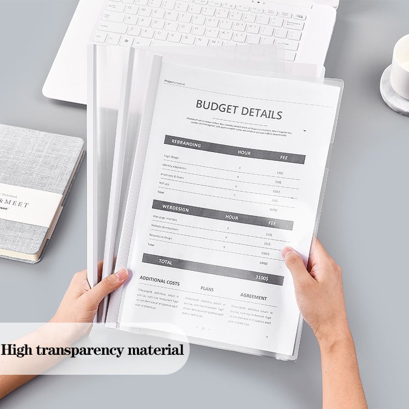 5 tk/komplekti värvi läbipaistev paksendatud A4 tõmbevarda kausta fail Raporti jätkamise tõmbevarda klamber suure mahutavusega kontori koolitarbed