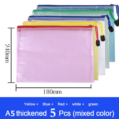 5db A5-ös hálós cipzáras tasak irattáska vízálló cipzáras irattartók Iskolai irodaszerek Tolltartó Tárolótáskák Szervező