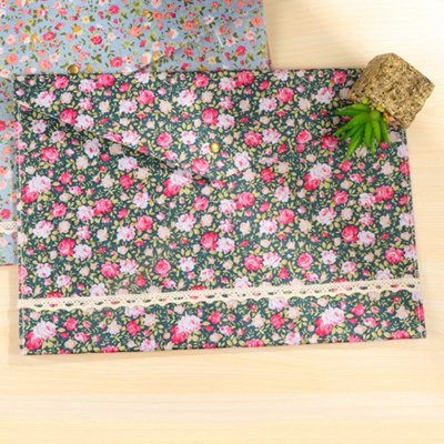 1db Vintage Flowers File Mappa Pamut szövet Gomb Zárás Dokumentumok Szervező Nagy kapacitású tárolótáska Kawaii írószer