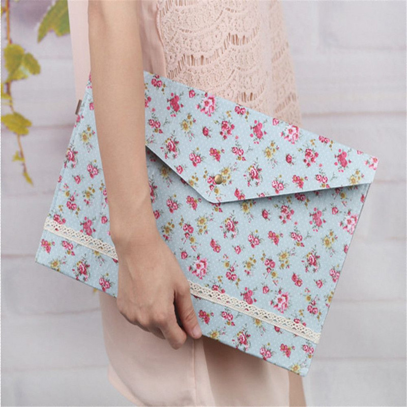 1db Vintage Flowers File Mappa Pamut szövet Gomb Zárás Dokumentumok Szervező Nagy kapacitású tárolótáska Kawaii írószer