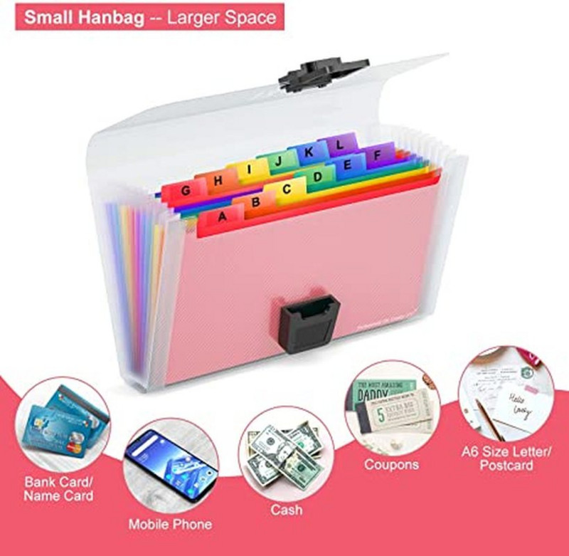 13 kišenių mini failų aplankai Išplečiamas vaivorykštinis kelių sluoksnių aplankas A6 raidžių dydžio failų tvarkyklė saugojimui Sąskaita faktūra / kortelės / kuponas