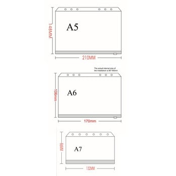 A5 A6 A7 12PCS Джобове за класьори Папки с цип за класьори за класьори с 6 пръстена за бележник Водоустойчива PVC торбичка за листа, чанти за архивиране на документи