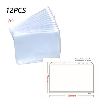 A5 A6 A7 12 KOM Džepovi za registratore, mape s patentnim zatvaračem za registrator sa 6 prstenova za bilježnicu, vodootpornu PVC torbicu s listovima, torbe za arhiviranje dokumenata