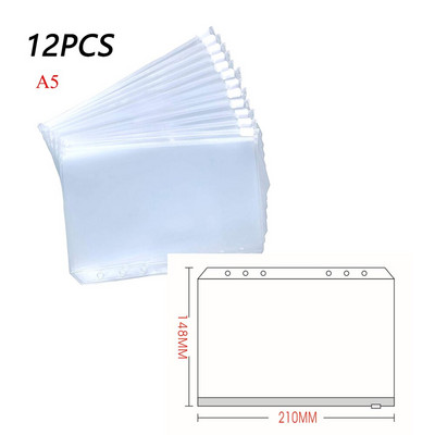 A5 A6 A7 12 KOM Džepovi za registratore, mape s patentnim zatvaračem za registrator sa 6 prstenova za bilježnicu, vodootpornu PVC torbicu s listovima, torbe za arhiviranje dokumenata