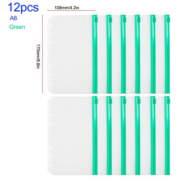 A5 A6 A7 12 KOM Džepovi za registratore, mape s patentnim zatvaračem za registrator sa 6 prstenova za bilježnicu, vodootpornu PVC torbicu s listovima, torbe za arhiviranje dokumenata