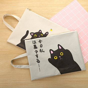 1 τμχ Χαριτωμένο Cartoon Cat Zipper Τσάντα Document Kawaii Student Oxford Υφασμάτινη τσάντα αποθήκευσης προμήθειες Escolar Portable File Papelaria