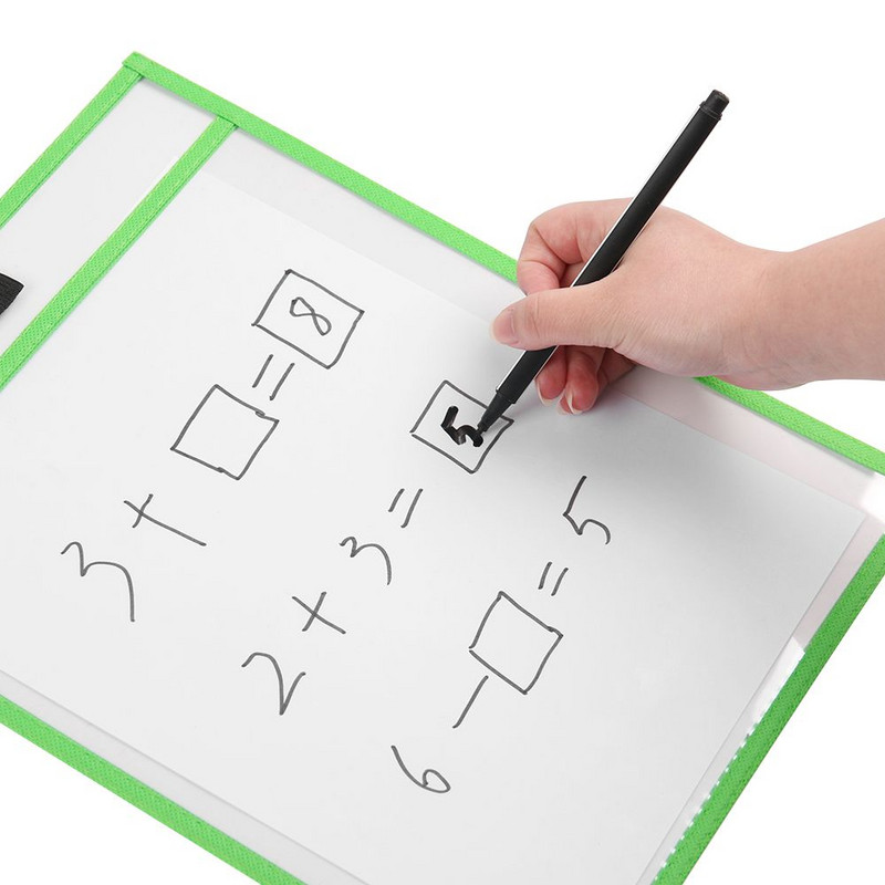 Daugkartinio naudojimo sausos, ištrinamos kišenės, permatomos rašymo ir nuvalymo lentos, sauso teptuko maišelis, skirtas mokyti vaikus pastelės