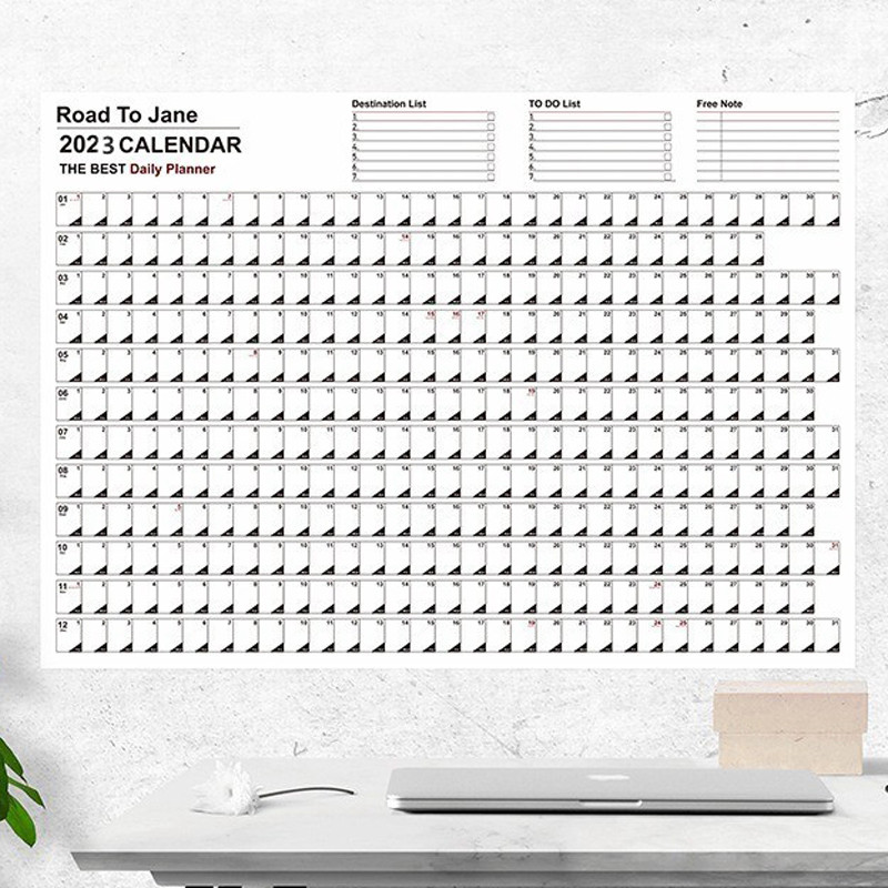 Kalendoriaus siena 2023 m. Naujas metinis dienos tvarkaraščio planavimo lapas 365 dienų planas Metinis pakabinamas planavimas Savaitės darbotvarkės bloknotas 12 mėn.