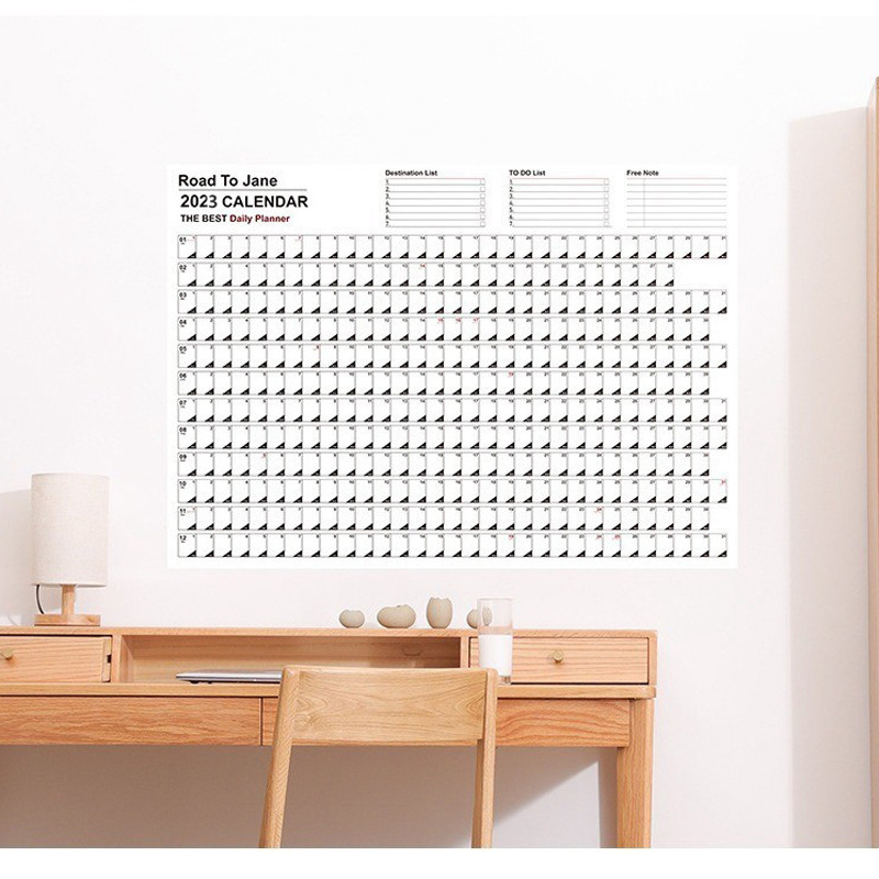 Kalendoriaus siena 2023 m. Naujas metinis dienos tvarkaraščio planavimo lapas 365 dienų planas Metinis pakabinamas planavimas Savaitės darbotvarkės bloknotas 12 mėn.