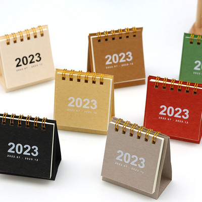 2023 Прост плътен цвят Мини настолен хартиен обикновен календар Двоен дневен планировчик Таблица Планер Годишен дневен ред Организатор Бюро