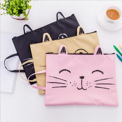 1PC Kawaii Kitty Cat Сладка ZiP папка с файлове с документи Бележник Органайзер Дамска чанта Студентски канцеларски материали