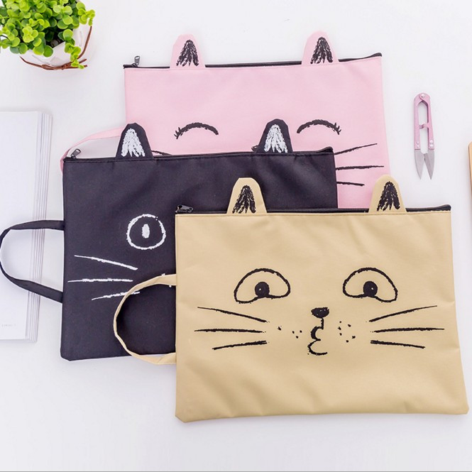 1PC Kawaii Kitty Cat Slatka ZIP Tkanina Mapa datoteka Dokument Bilježnica Organizator Ručna torba Studenti Uredski pribor