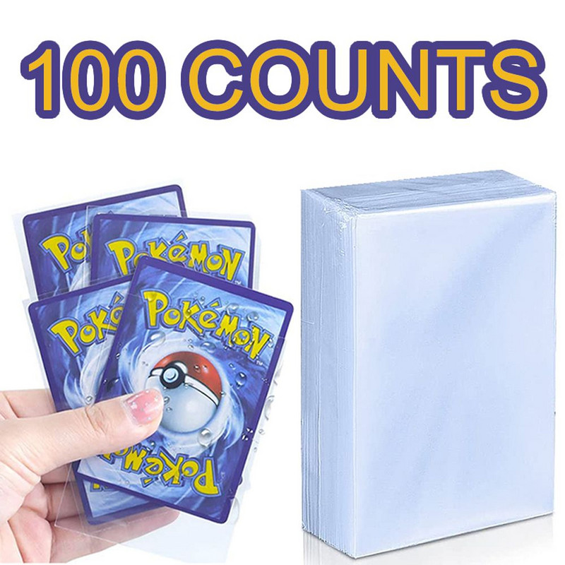 100 vnt „Pokemon“ kortelių rankovių apsauginių kortelių, skaidrių žaidimo VMAX ekrano „Yugioh“ dėklo laikiklio aplanko vaikams žaislų dovana