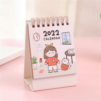 Calendar simplu de birou 2022 cu autocolante Mini Planificator de masă cu program zilnic dublu Organizator anual Rechizite școlare de birou