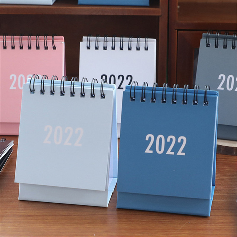 Calendar simplu de birou 2022 cu autocolante Mini Planificator de masă cu program zilnic dublu Organizator anual Rechizite școlare de birou