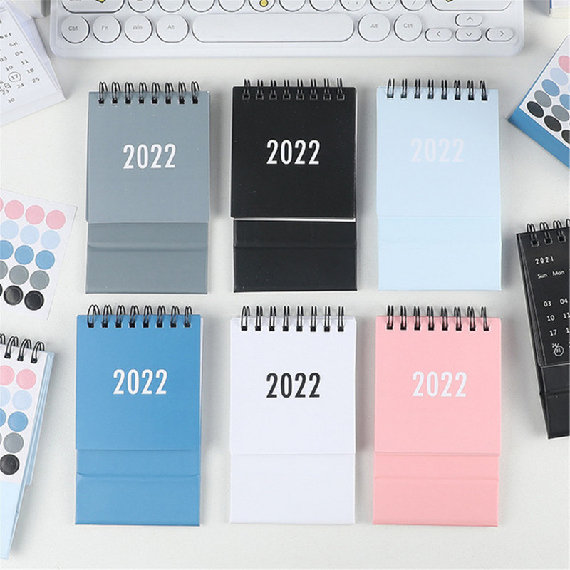 Calendar simplu de birou 2022 cu autocolante Mini Planificator de masă cu program zilnic dublu Organizator anual Rechizite școlare de birou